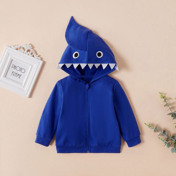 Baby Boy Stylish Cartoon Decor Solid Hooded Coat
